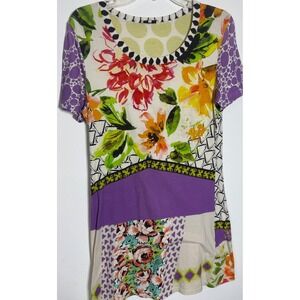 Etro Dress Women 46 Multicolor Mixed Print Floral Geometric Short Sleeve Shift